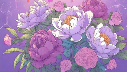 the delicate interplay of peonies and lavender, arrayed in a tranquil floral composition.