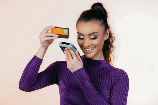 Secure Mobile Payment: Confident Woman Using Credit Card
