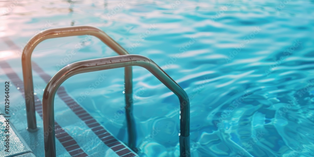 Poster Close up of a swimming pool with a ladder. Ideal for summer vacation concepts