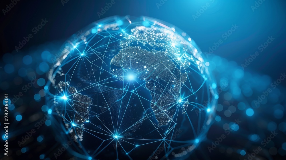 Poster global connectivity: a 3d vector illustration of a globe with digital network lines