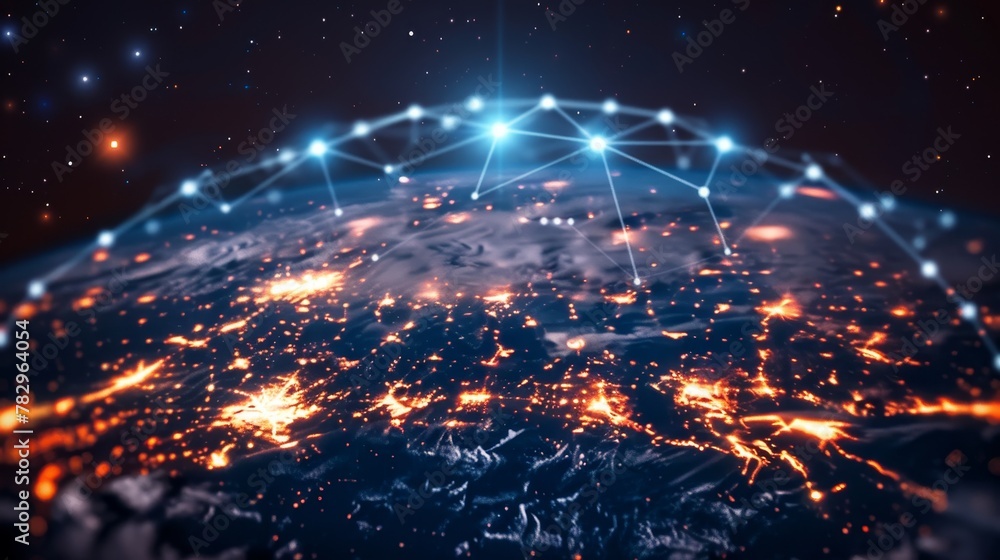 Poster global connectivity: a 3d vector illustration of a globe surrounded by a digital network