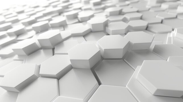 The white geometric hexagonal abstract background is rendered in 3D.