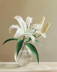 Lily in vase on wall background