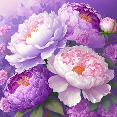 delicate interplay of peonies and lavender, arrayed in a tranquil floral composition