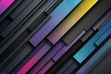 Obraz premium Bold, geometric shapes in contrasting black, yellow, and purple create a striking abstract background.