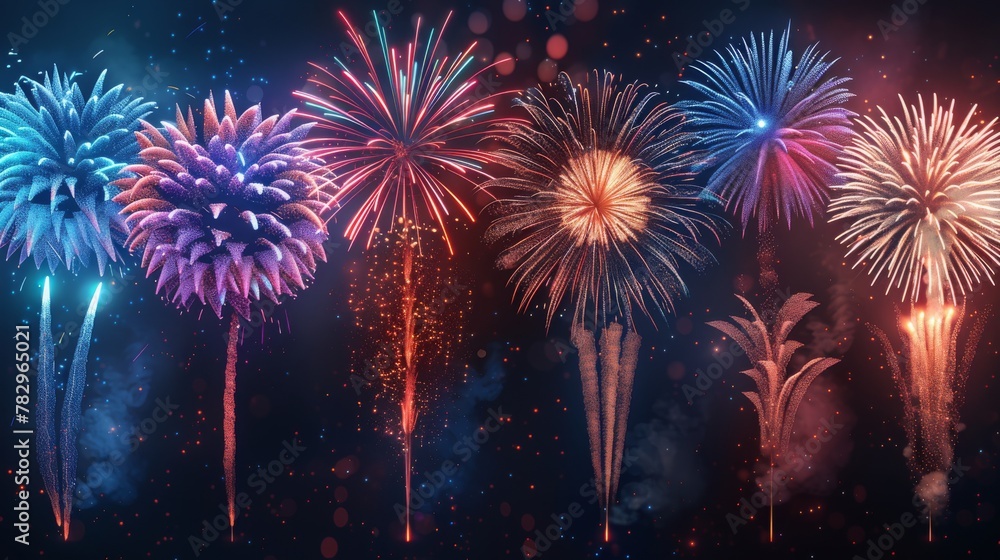 Poster fireworks on a transparent background in modern format.