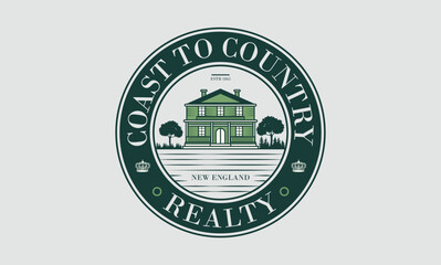 Circular Green and White Logo for Coast to Country Realty - Homely House Illustration