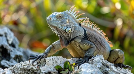 Iguana Basking on Sunlit Rocks Cold Blooded Lords of Their Domain - obrazy, fototapety, plakaty