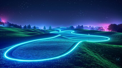 Glowing neon golf: A 3D vector illustration of a neon green and blue