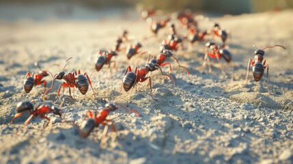 Industrious Ant Colony on the Move a Captivating Showcase of Teamwork and Organizational Structure