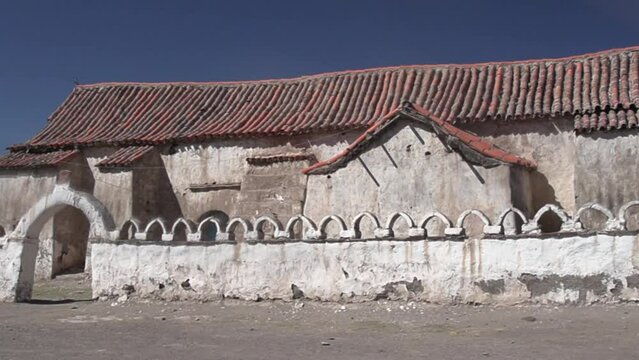 View of a facade of Isluga village church