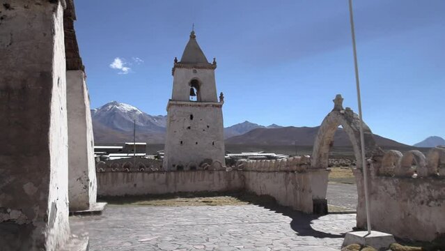 Beautiful view of arches next to the church in Isluga village