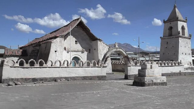 Beautiful view of the church facade in Isluga village