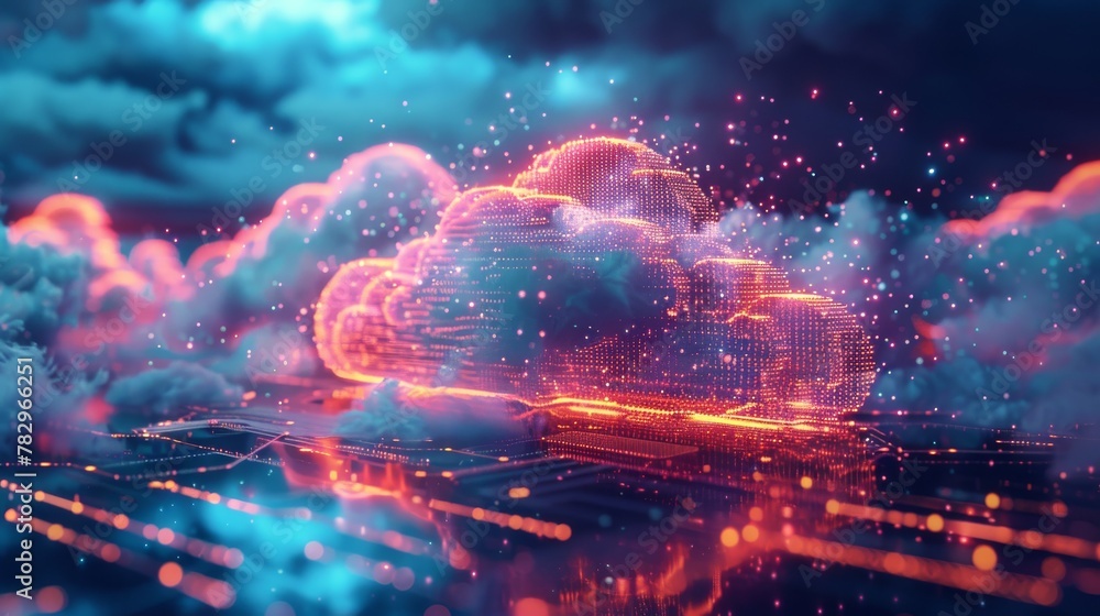 Poster The concept of cloud technology, cloud computing, and 3D rendering of a cloud