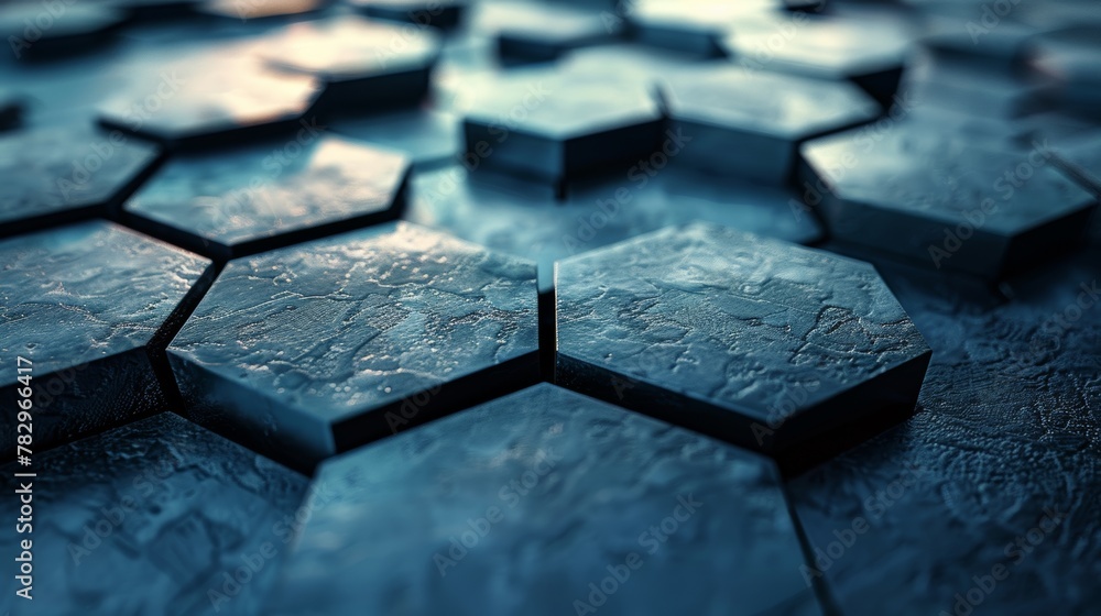 Poster A geometric hexagonal background rendered in 3D with a grungy surface.