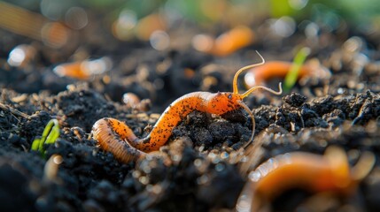 Worm Burrowing in Nutrient Rich Soil Unseen Architects of the Earth s Underground Ecosystems - obrazy, fototapety, plakaty