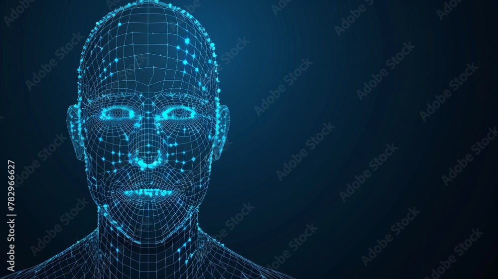 Aufkleber wireframe head concept with digital technology theme depicting a face scan or biometric
