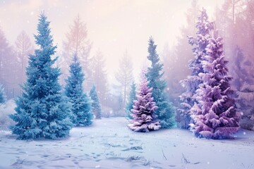 Winter scene with snow covered trees, perfect for seasonal designs
