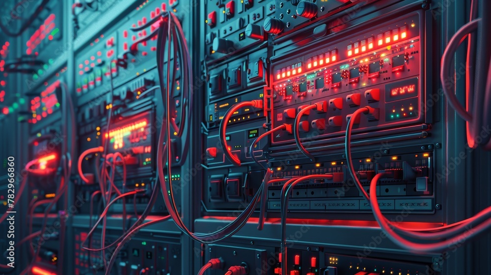 Poster internet infrastructure: a 3d vector illustration of a network switchboard