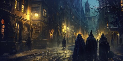 A group of people walking down a street at night. Suitable for urban lifestyle concepts