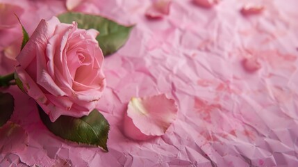 A single pink rose on a soft pink background. Perfect for romantic occasions