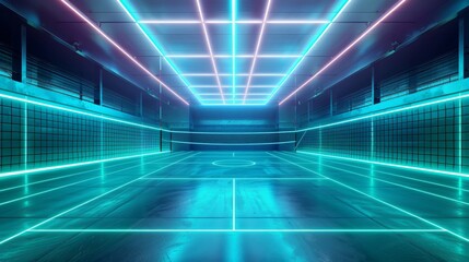 Glowing Neon Volleyball: A 3D vector illustration of a volleyball field