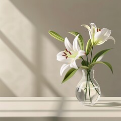 lilies in vase with copy space
