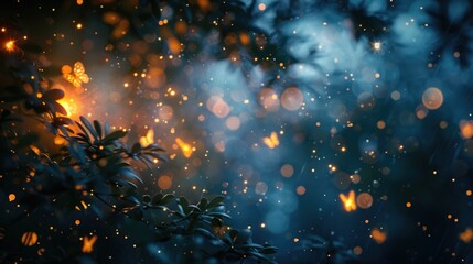 Firefly Glow Illuminates the Twilight Forest Tiny Lanterns Flickering in the Enchanting Night