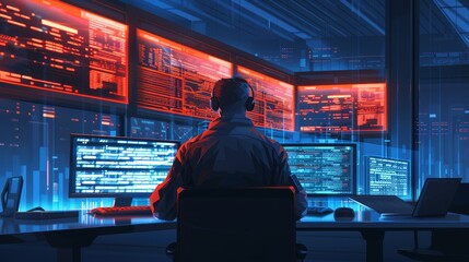 Network Management: A 3D vector illustration of a network engineer implementing network policies