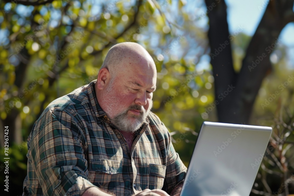 Aufkleber a man sitting in front of a laptop computer. perfect for technology concepts