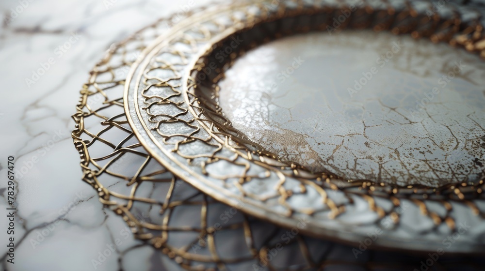 Poster close up view of two plates on a table, suitable for food and restaurant concepts
