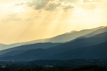Beautiful landscape of mountain chains at sunrise.