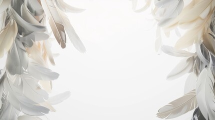 Elegant White and Grey Feather Frame on a Light Background