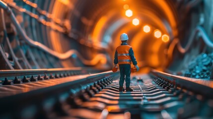 Soft focus and blurred lighting background of focus at engineer or technician control. Underground tunnel infrastructure. - obrazy, fototapety, plakaty