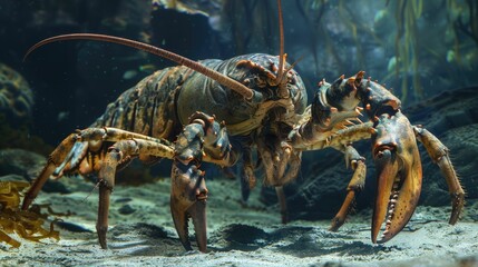 Armored Crustacean Prowling the Mysterious Ocean Floor - obrazy, fototapety, plakaty