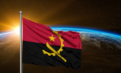 Angola national flag cloth fabric waving on beautiful global Background.