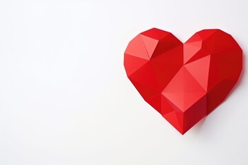 A red, low poly, geometric heart design isolated on a clean white background, symbolizing modern love or health. Modern Red Geometric Heart on White Background