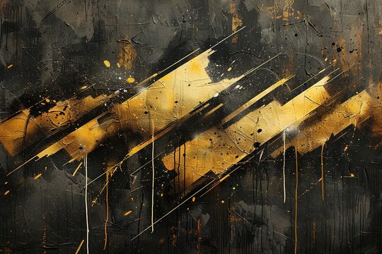 Intricate gold graffiti in a calligraphy style dances across a black background, featuring bold lines, spray paint textures, and dripping white accents