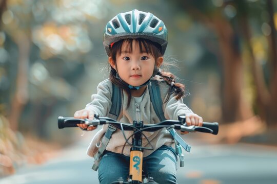 A child learning to ride a bicycle, falling and getting back up, finally pedaling off on their own, representing the joy of overcoming challenges and achieving independence