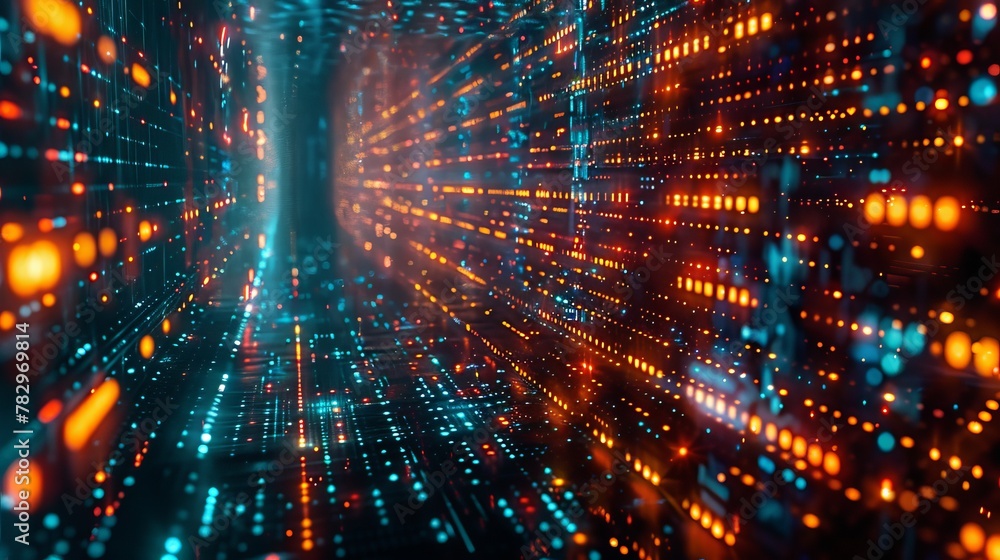 Fototapete A 3D rendering of a scientific technology data binary code network conveys connectivity, complexity, and the data flood of the modern digital era.