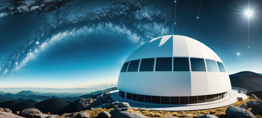 A large, white dome-shaped structure on top of a mountain. - obrazy, fototapety, plakaty