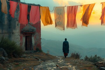 man in tibet - obrazy, fototapety, plakaty