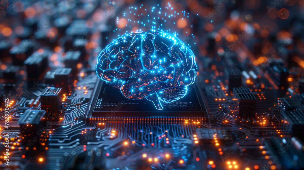 Aufkleber high technology cpu brain central of neural networking, motherboard artificial intelligence electron