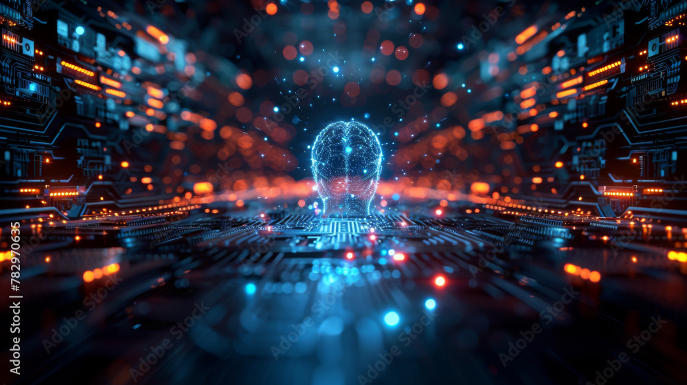Poster high technology cpu brain central of neural networking, motherboard artificial intelligence electron