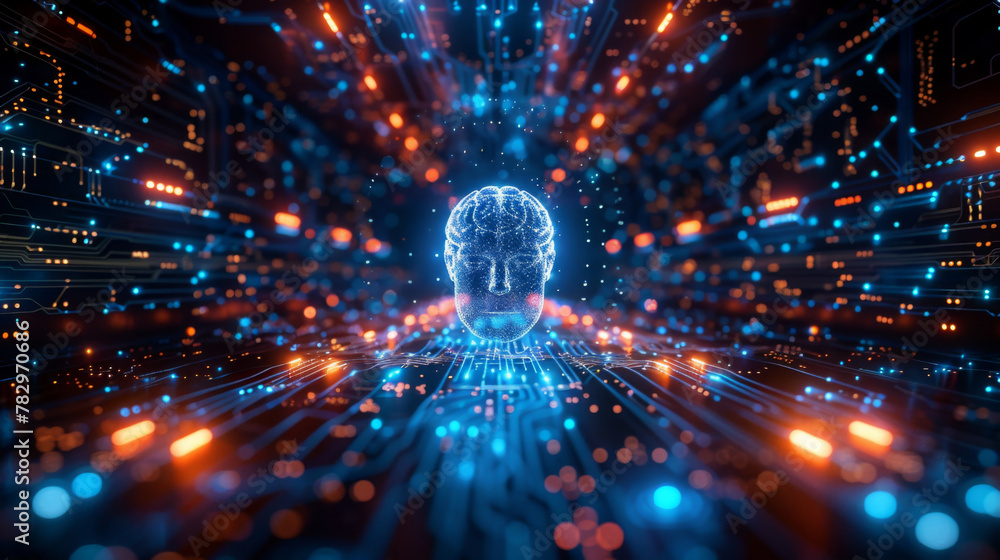 Poster high technology cpu brain central of neural networking, motherboard artificial intelligence electron