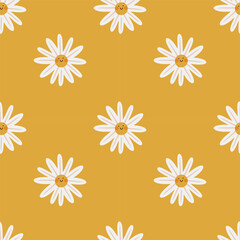 Fototapeta na wymiar Flower vector ilustration seamless patern.Yellow background.Great for textile,fabric,wrapping paper,and any print.