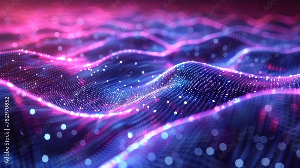 Poster An abstract technology background with 3D grids. A futuristic wireframe showing cyber technology and artificial intelligence. The cyber security background modern illustration in blue and white.