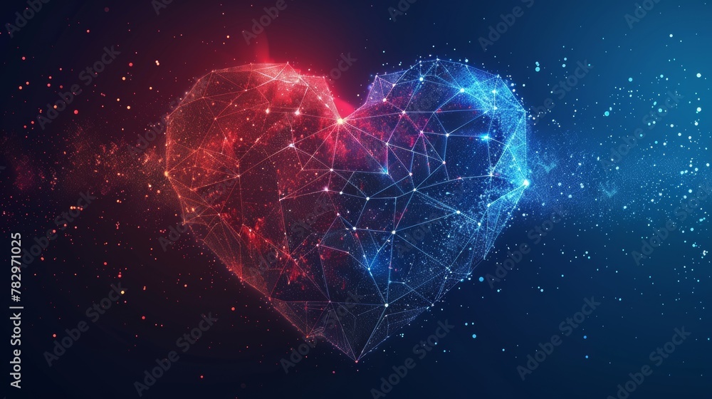 Poster a polygonal heart in the form of a starry sky. modern eps 10.