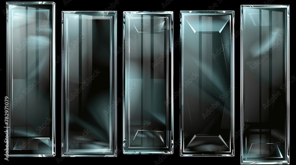 Poster the set of transparent glass banners contains modern glass plates with inscriptions isolated on a tr