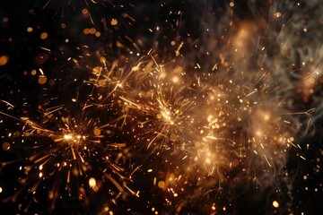 A close-up view of a vibrant firework exploding in the dark. Perfect for celebrating special occasions - obrazy, fototapety, plakaty